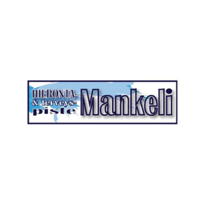 Hieronta- ja terveyspiste Mankelin logo sinivalkoisella taustalla