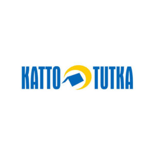 Katto-Tutka-logo: sininen teksti ja keltainen tutka-symboli valkoisella taustalla